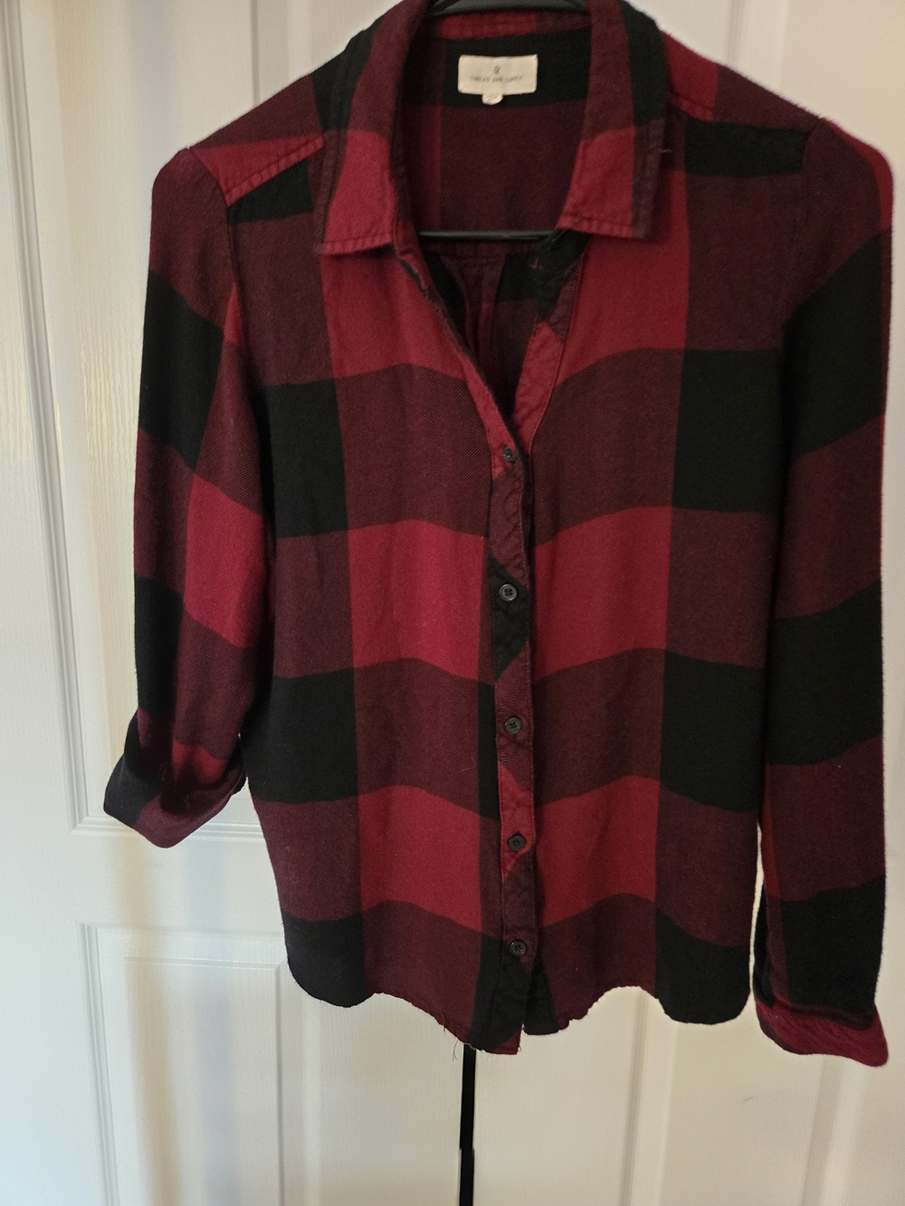 Thread & Supply Red and Black Plaid Button-Down Shirt